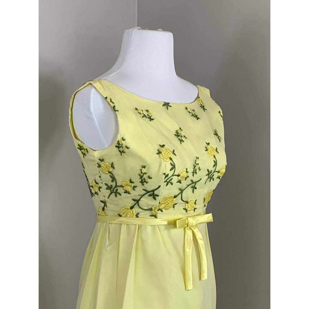 Vintage 50s 60s Bridgerton Jane Austen Regency Midcentury Maxi Yellow Dress ~XS - Picture 14 of 14